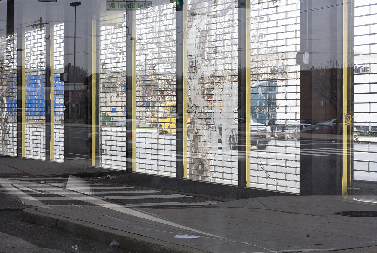 Window of a store with blinds