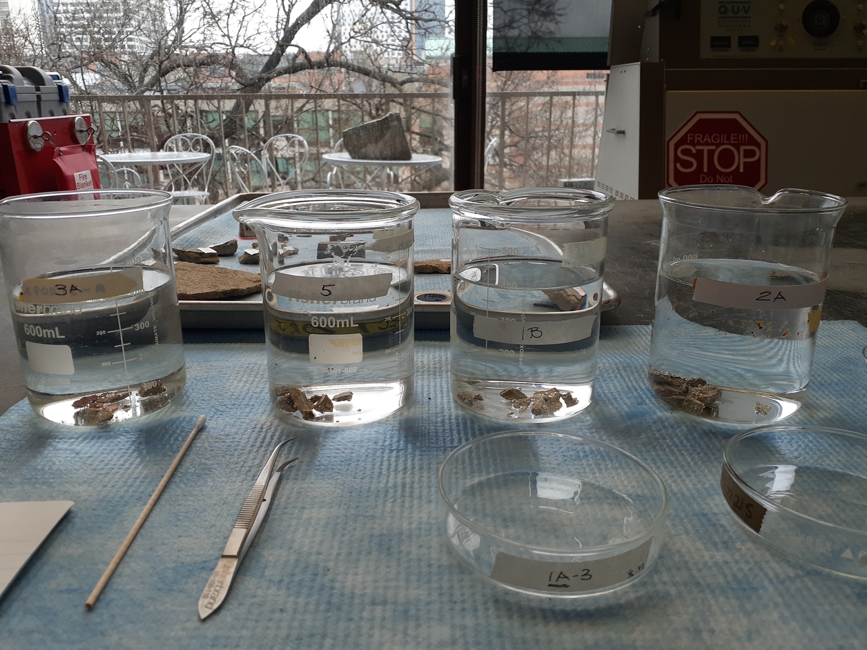 Sample preparation for testing of salts on the Architectural Conservation Laboratory. Photo by Author. 