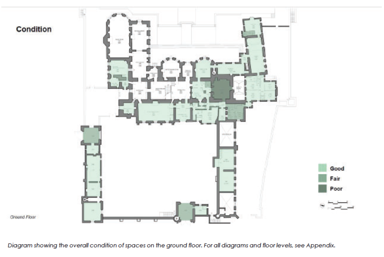 Diagram showing floorplan of a large house