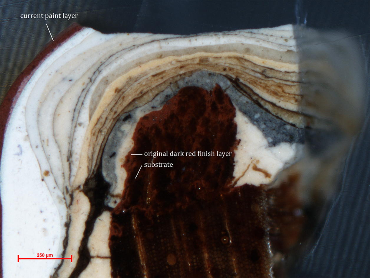 Close-up view of layers of paint