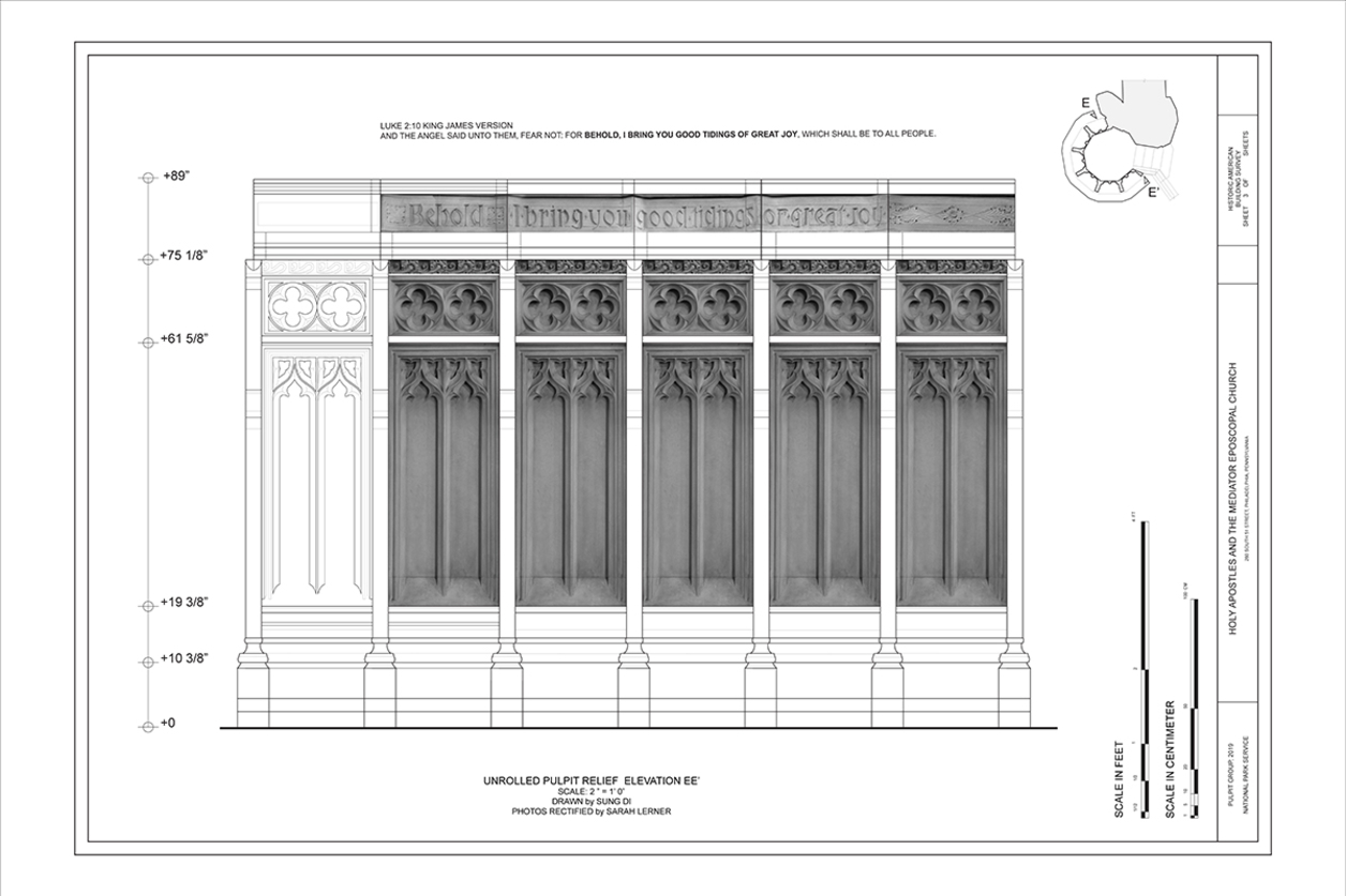 Sheet documenting the parts of pulpit in a church