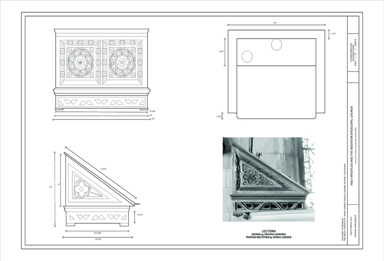 Sheet documenting the parts of pulpit in a church