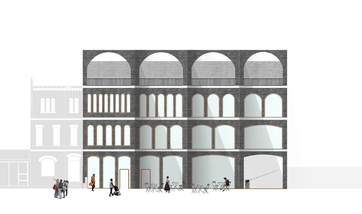 Rendering of the facade of a building