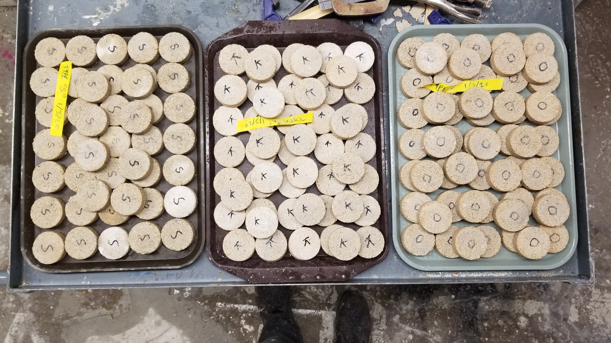 Trays of cement samples