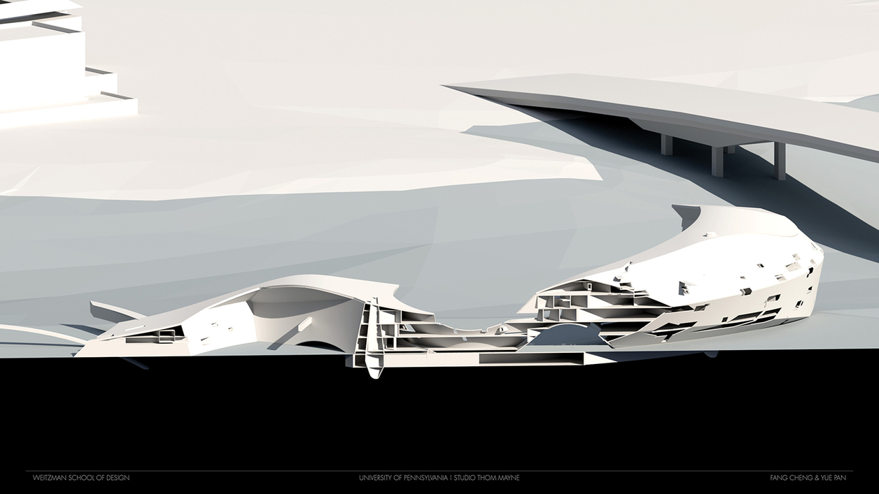 Rendered section of proposed project showing adjacent bridge on the back 