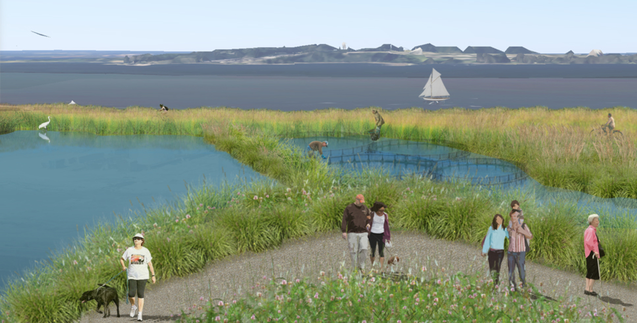 Rendering showing path along water 