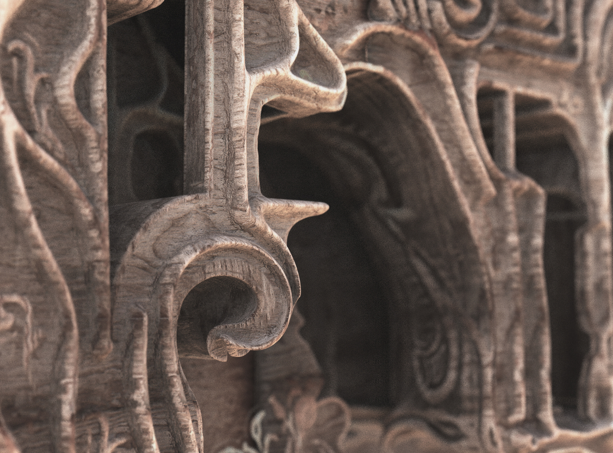Detail of artificial wood ornamentation. 