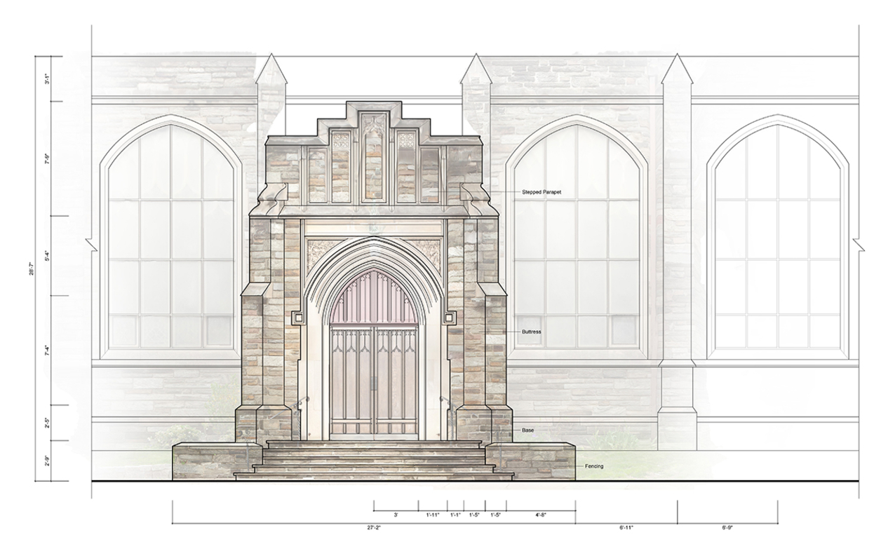 Exterior elevation of south vestibule, Xiyue He & Yifei Yang