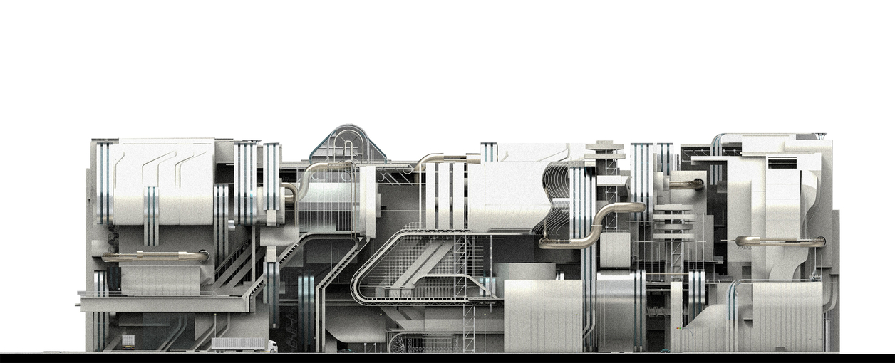 Elevation drawing showing the facade of the Hub.