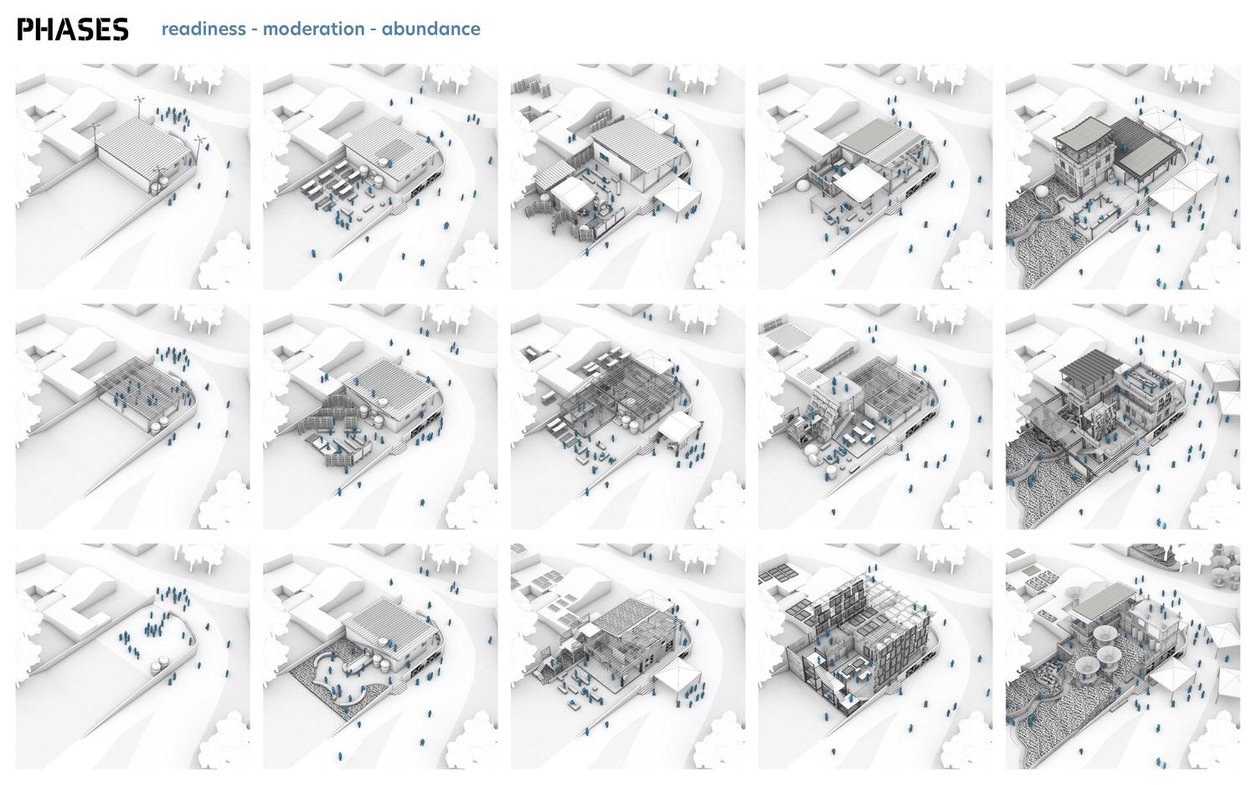 Multiple images showing different phrases of transformation of proposed project