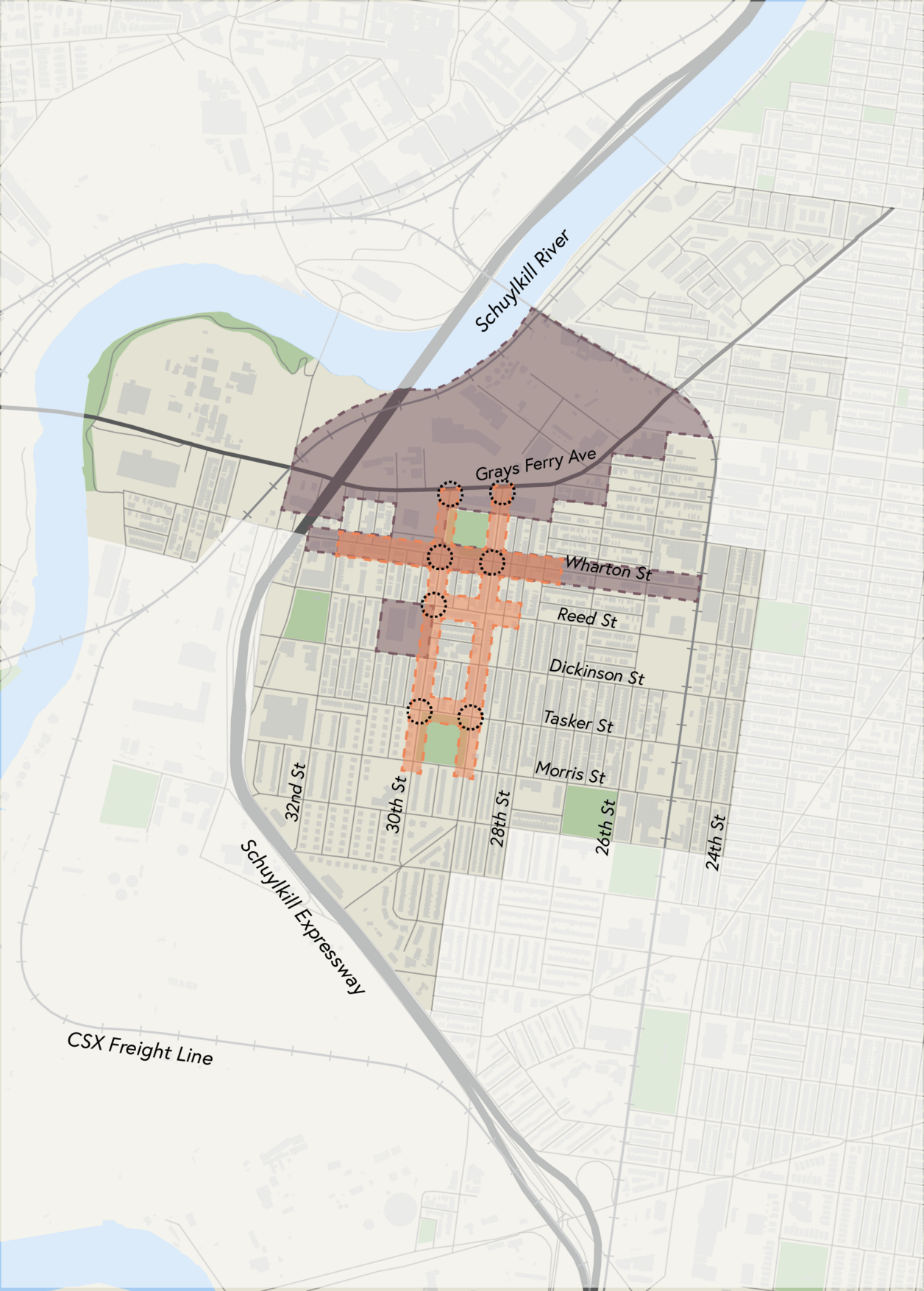 Map of the Grays Ferry area of Philadelphia