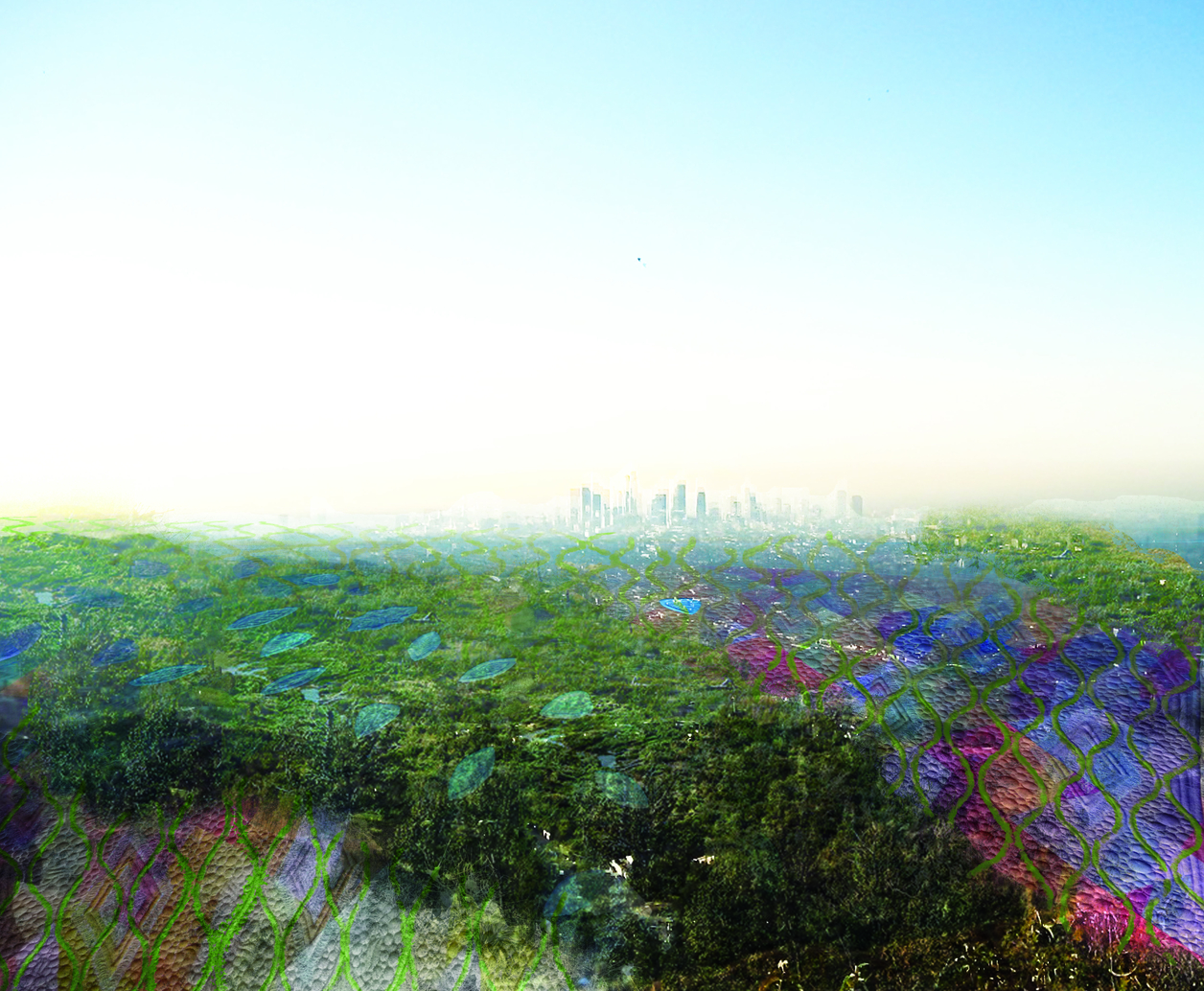 Rendering of future utopian landscape