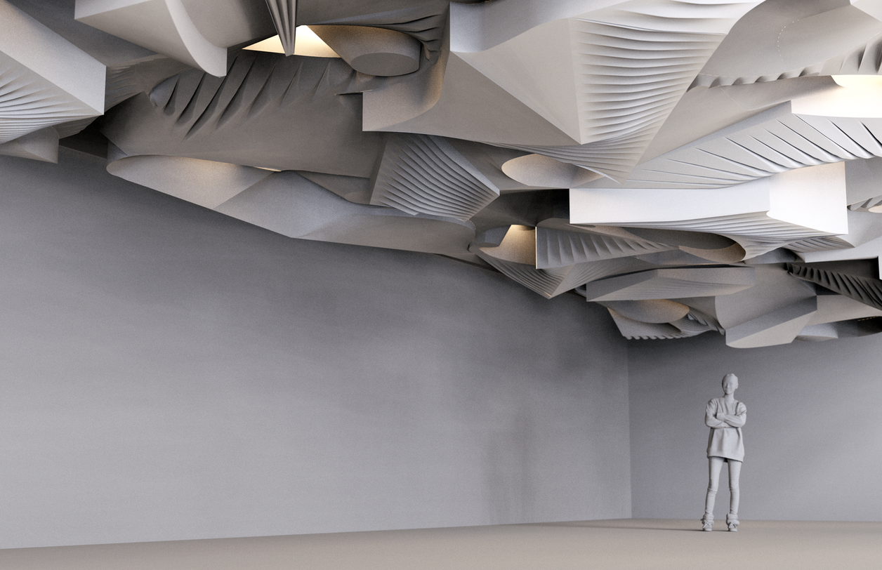 rendered image of interior showing proposed project as the ceiling installation