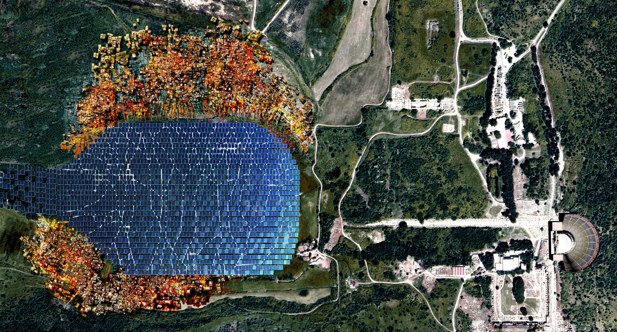 bird's  eye view of solar port with new hoyuk-like settlements