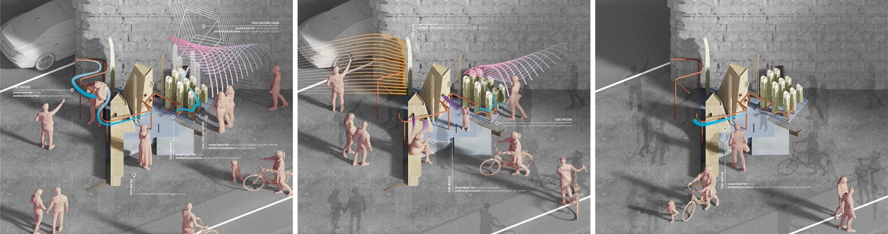 Sequence of models showing people interacting with project