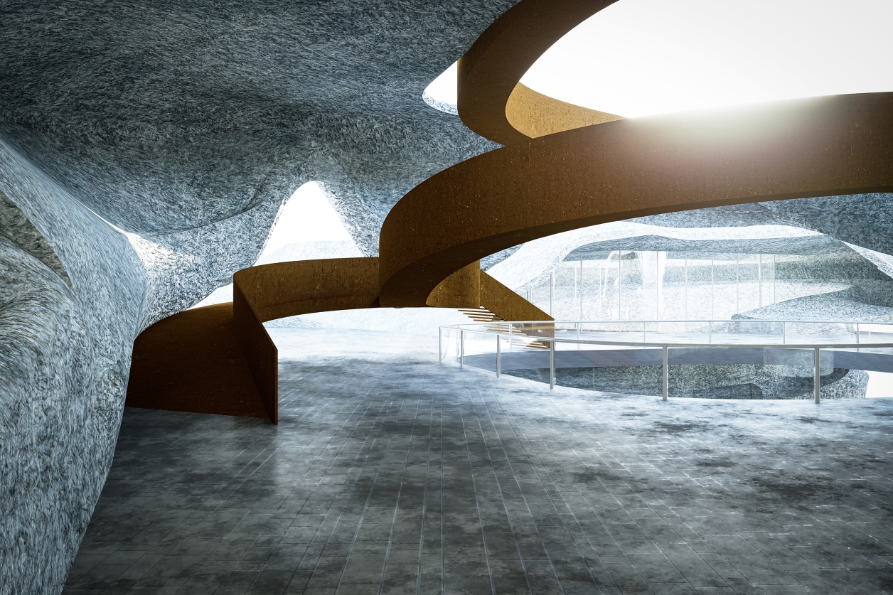 Museum Lobby,Seaweed Tower,Geological Research,Algae Tower,Countryard,Daylight,synthetic nature