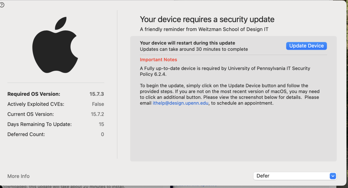 Nudge will prompt your Mac device with the required update and instructions, similar to this image.