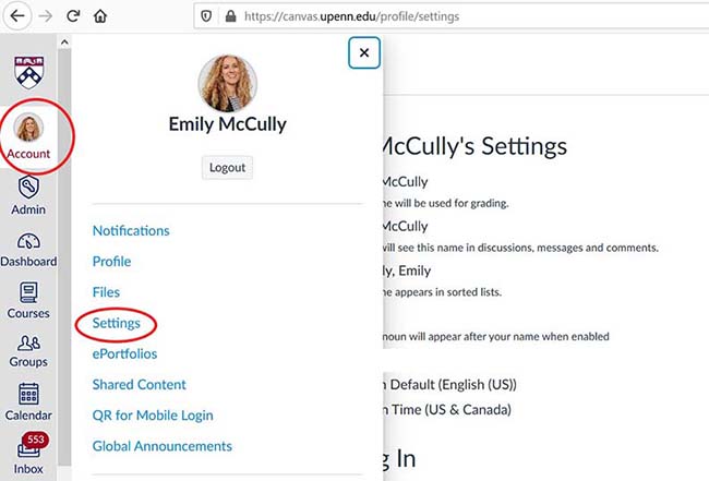 Screen grab of Emily McCully's Canvas profile